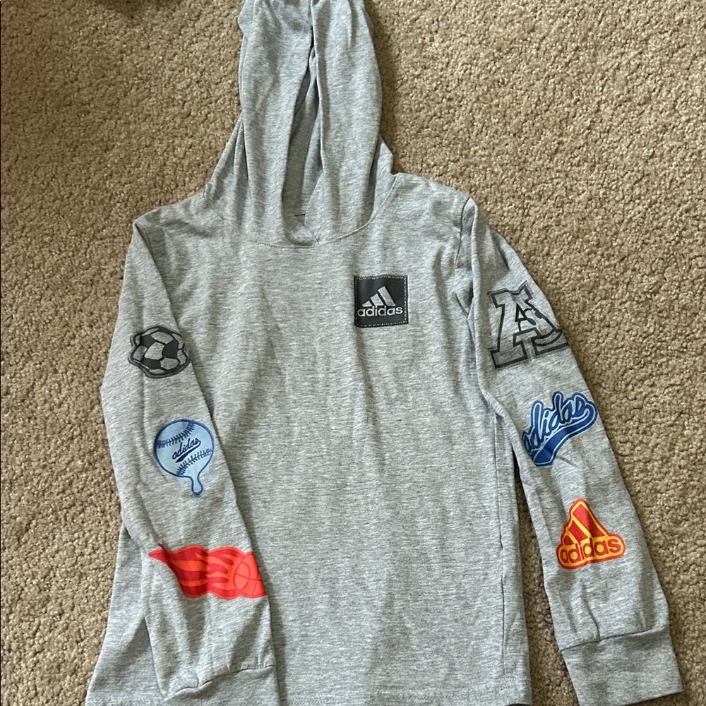 Adidas Gray Hoodie with Vibrant Patches